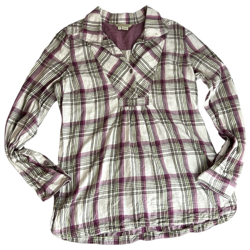 Royal Robbins Purple Plaid Henley Top Women’s Size Medium​​​​​